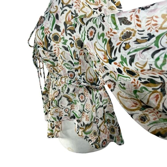 Ted Baker Floral Pattern Blouse w Tie Detail in Front Cream Size Small Brienna - Picture 12 of 13